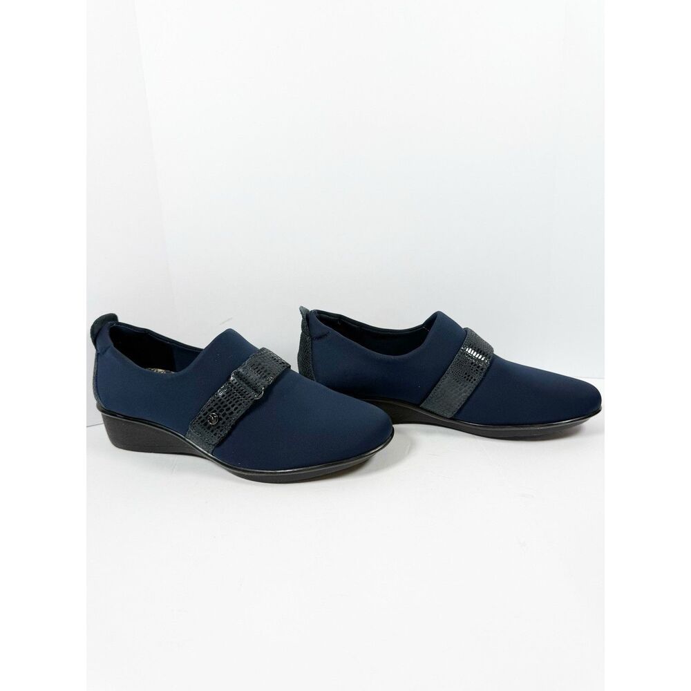 Revere Genoa Wedge Stretch Loafer Slip On Classic Comfort Shoe Navy Blue Strap 6
